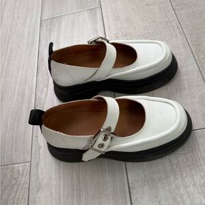 GANNI leather white and black Mary Jane chunky creepers